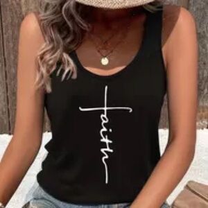 Black Faith Design Tank Top with Relaxed Fit